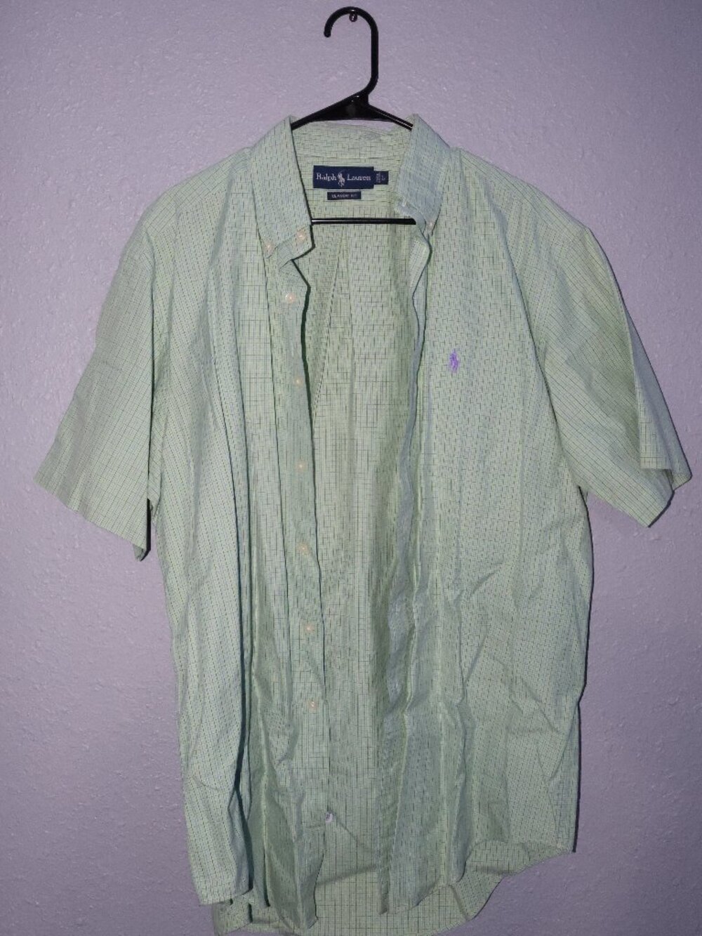 Ralph Lauren Classic Fit Green Blue Plaid Short Sleeve Shirt L